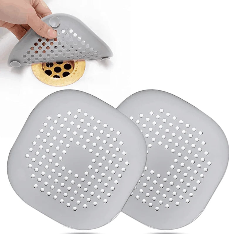 2-Pack Grey Square Hair Drain Cover Catcher Stopper with Suction Cup