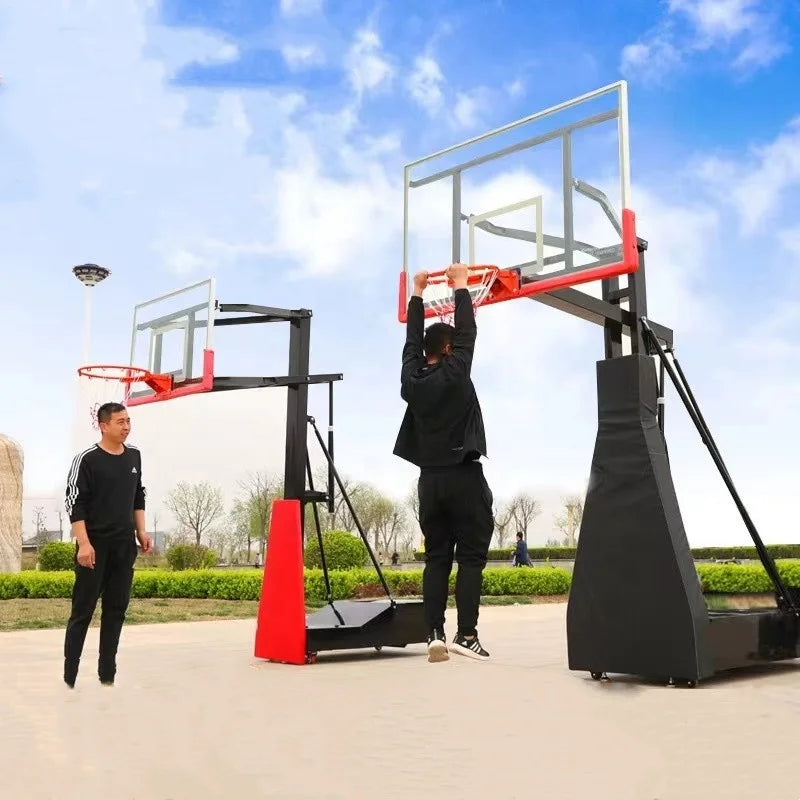 Height Adjustable Basketball Hoop Stand Glass Backboard Movable Portable Outdoor Basketball Stand Youth Basketball Set