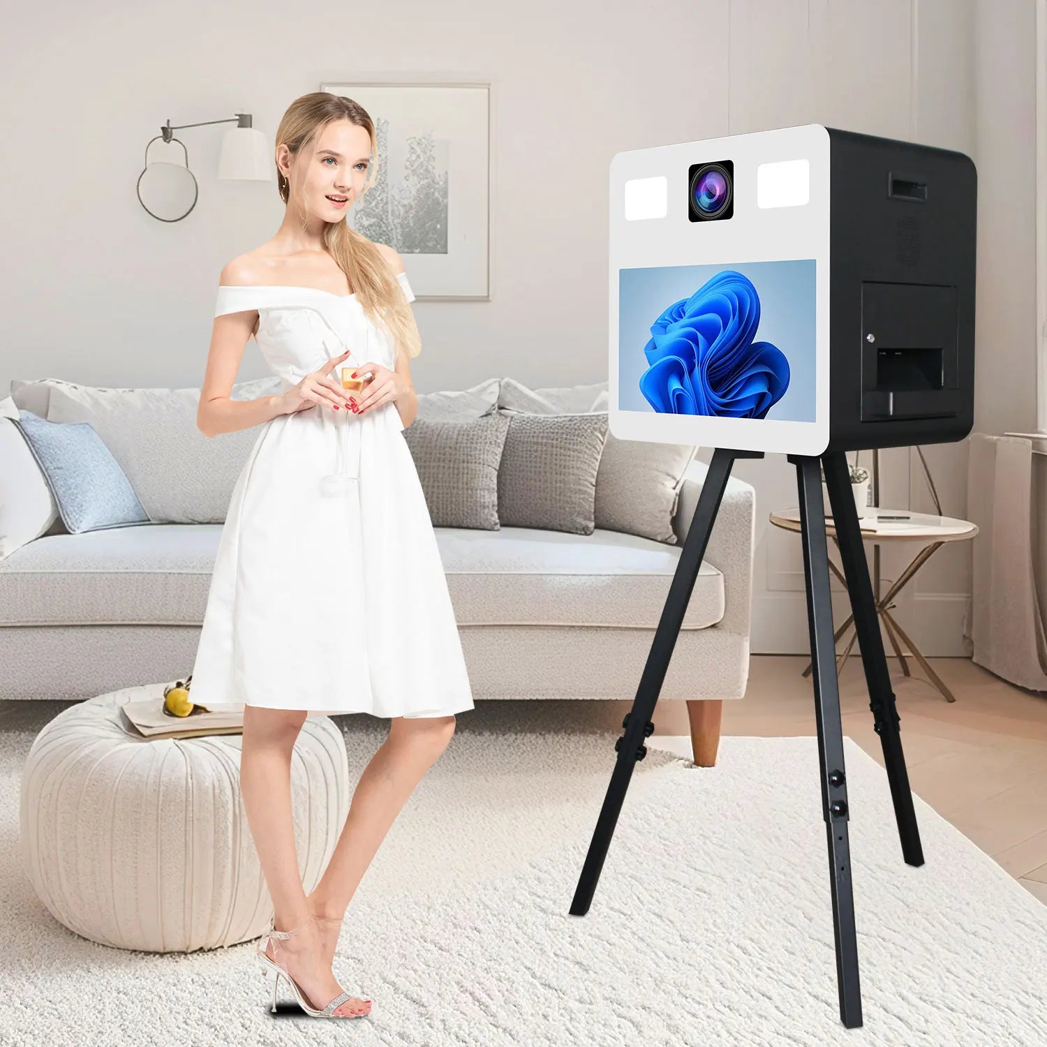 2025 Cheap Selfie Photobooth Machine for Festival Party 21.5 Inch Touch Screen Built-In Printer DSLR Camera Photo Booth Shell