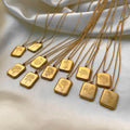 Birth Moon Flower Zircon Necklace Women Couple Warranty Gift Rectangular Carved 18K Gold Plated Stainless Steel Pendant