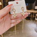 Clover Rhinestone Long Tassel Earrings Jewelry Accessories Opal Flower Geometric Square Crystal Dangle Earrings for Women