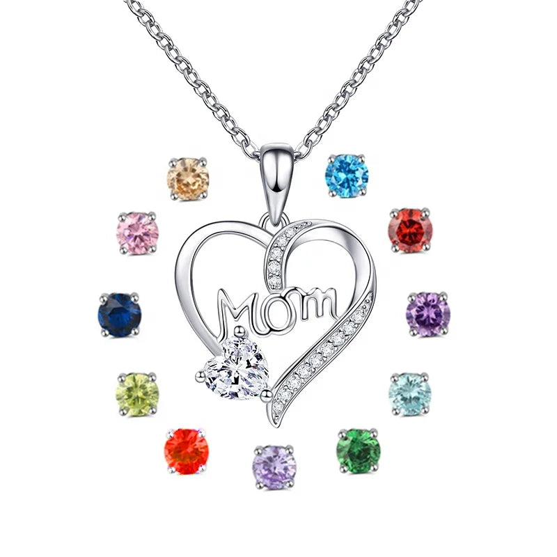 GP114 Mom Necklace 925 Sterling Silver Pendant Birthstone Necklace for Women Birthday Gifts for Mom Gifts From Daughters Jewelry