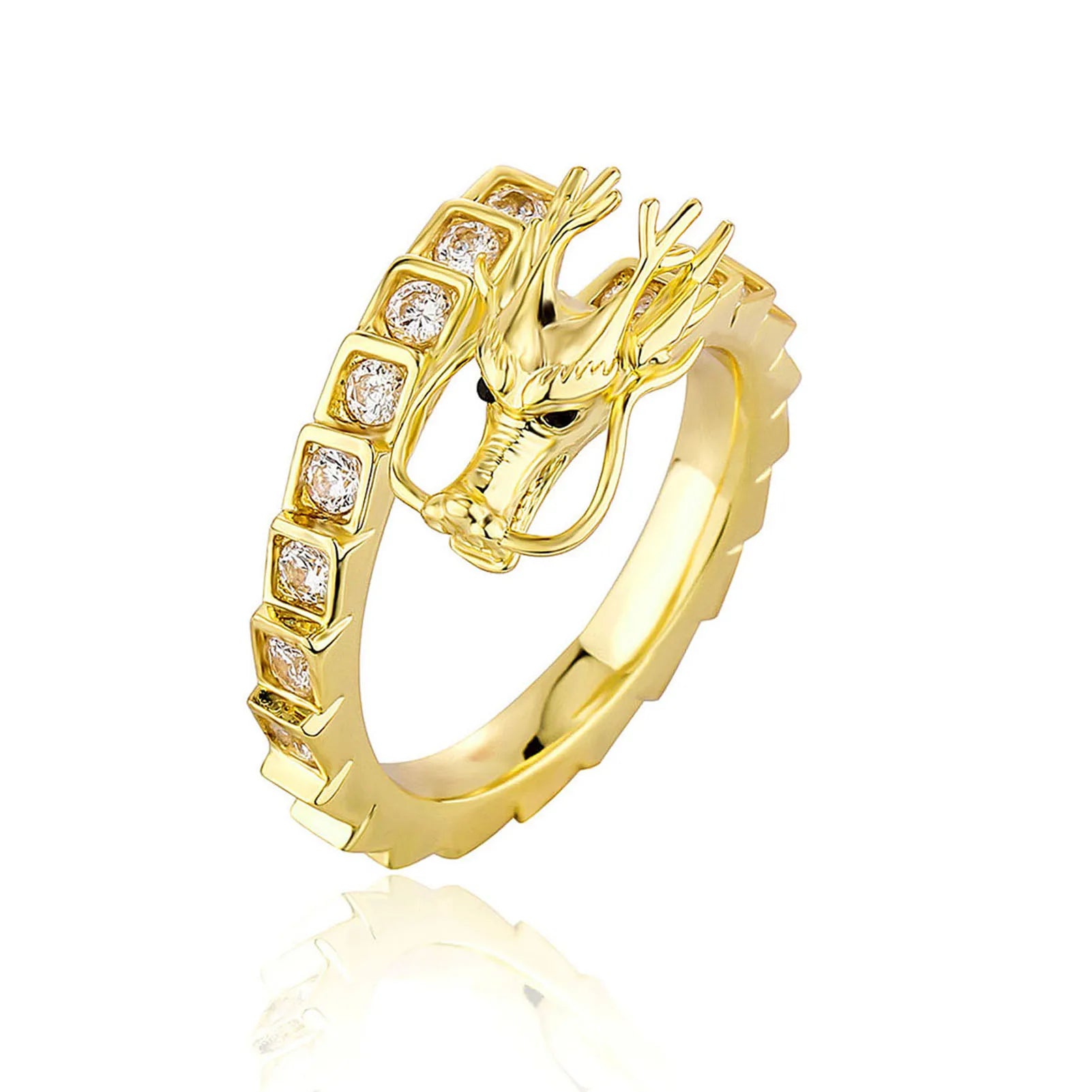OAHLAN Hip Hop Punk Style Dragon Bands Unisex Fashion Jewelry Open 14K Gold Plated Cubic Zirconia Copper Rings for Women Men