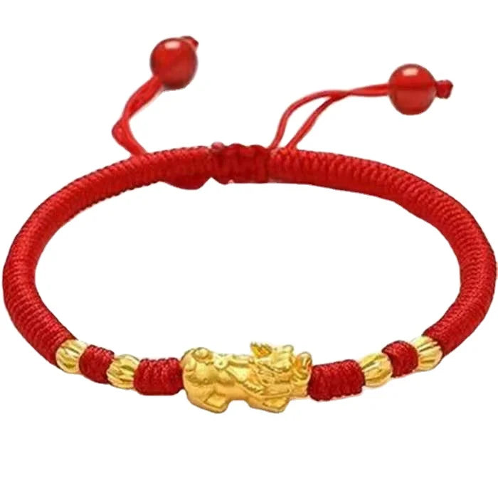 Dubai Jewelry   Pixiu Bracelet Gold Plated Jewelry Benming Year Couple Gift Red Rope Braided Gold Plated Beads Red Rope Bracelet