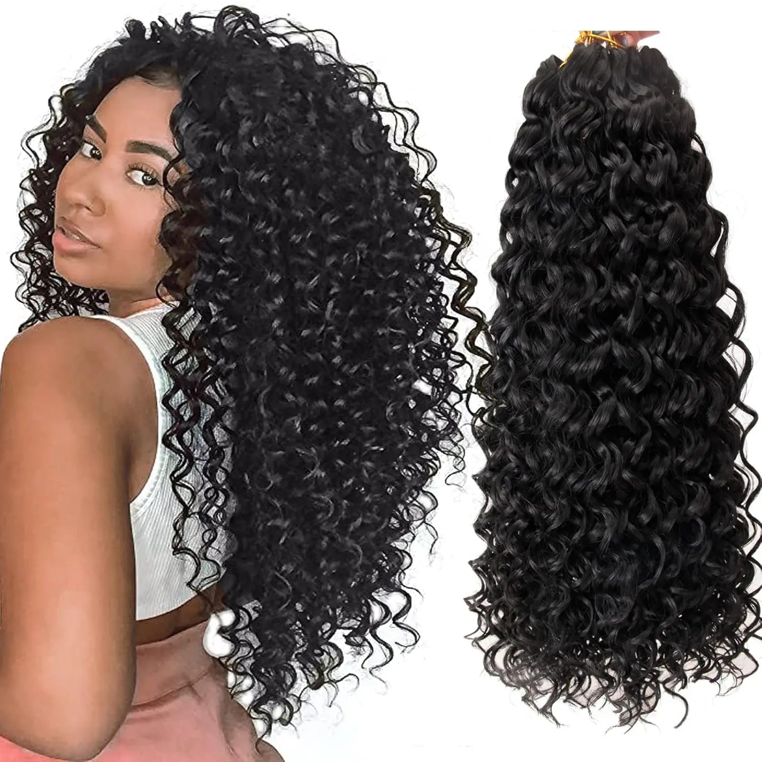 Wholesale GoGo Curl Crochet Hair for Women Natural Black Deep Wave Human Hair Bohemian Braid Water Wave Hair Extensions