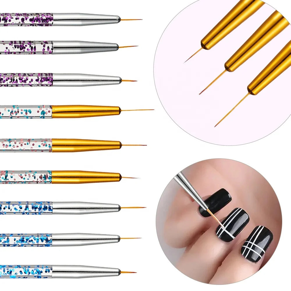 3 Pcs/set Acrylic French Stripe Nail Art Liner Brush Set 3D Tips Manicure Ultra-thin Line Drawing Pen UV Gel Brushes Painting