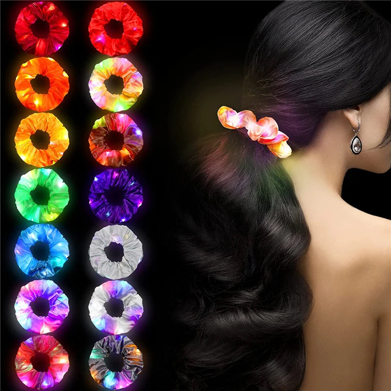 LED Light Hair Scrunchies Luminous Hairband Elastic Hair Bands Satin Elastic Bands Bobbles Ties Ropes
