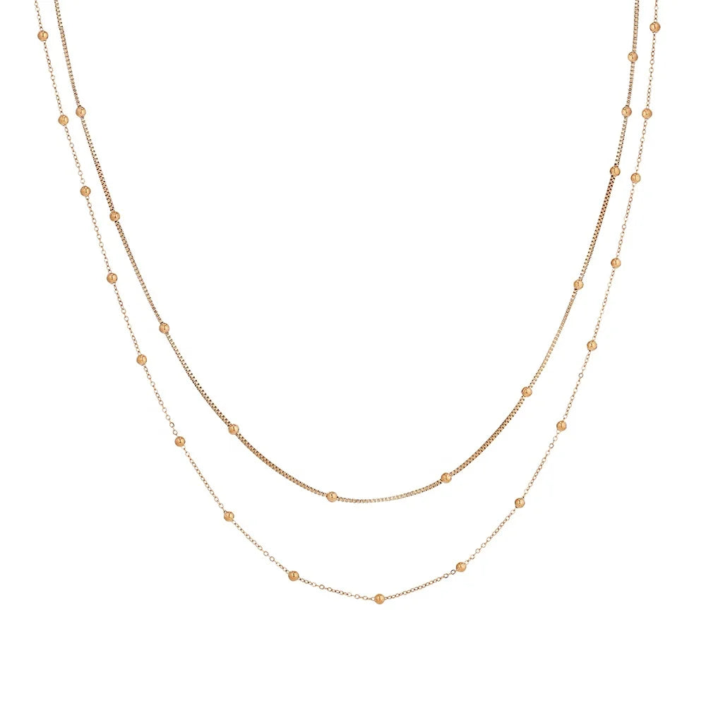 Unisex Double Layer Stainless Steel Beaded Bracelet Necklace Gold Plated Minimalist Jewelry Statement Beaded Ball for Engagement