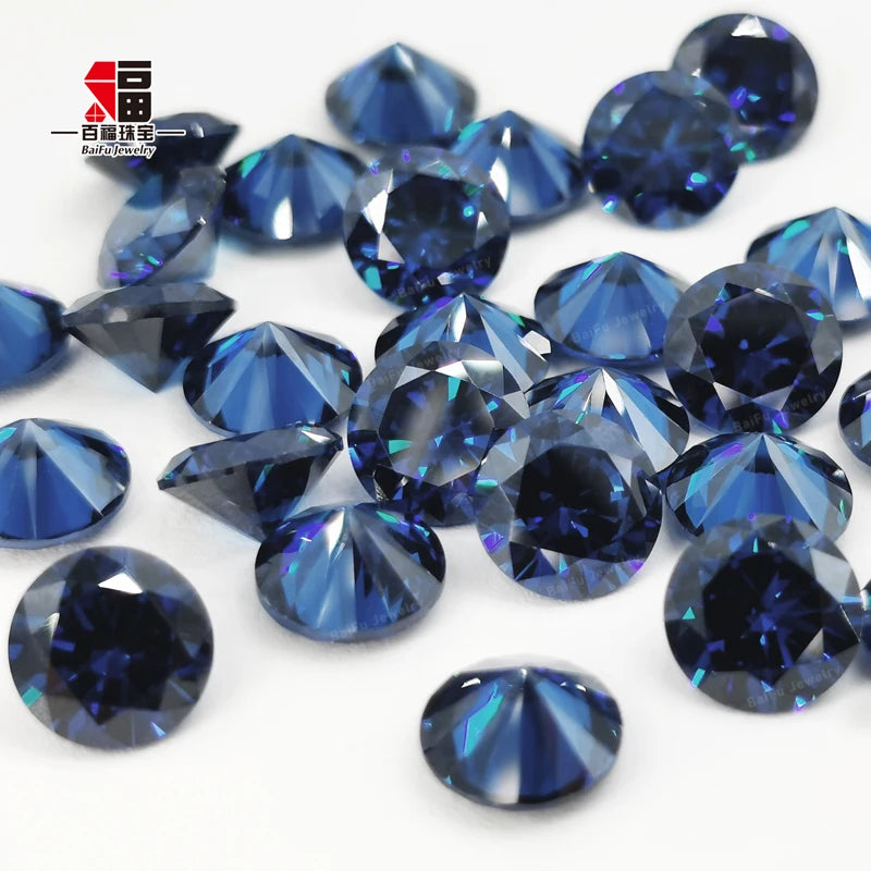 Baifu Jewelry Hot Sale 8mm Loose Round Middle Sapphire Cubic Zirconia for Ring Necklace Pendant
