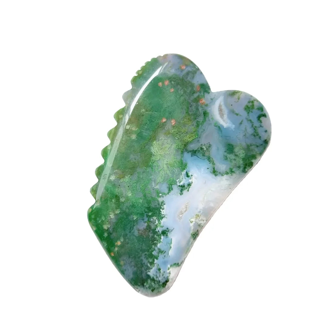 Huiying Arrival Moss Agate Crystal Jade Jagged square Shape Face Gua Sha Tool Face Guasha Stone Massager on Sale Ready to Ship MegaBDM