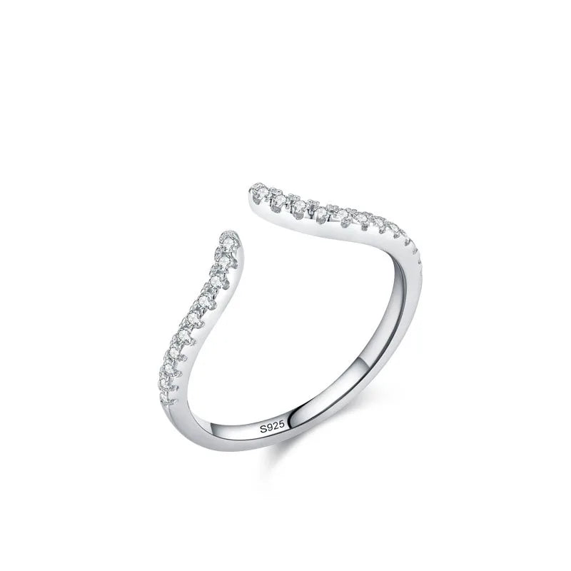 925 Sterling Silver Rhodium-Plated Adjustable Open Ring Waterproof Non-Fading Fine Jewelry with Diamond for Weddings & Parties