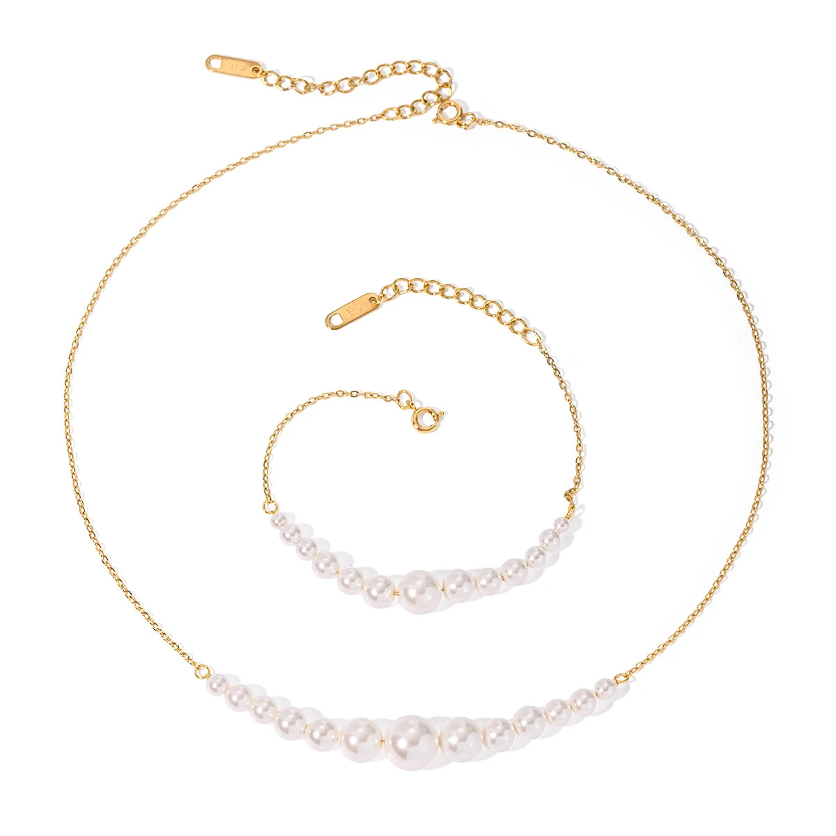 J&D Dainty Jewelry 18K Gold Plated Round Pearl Choker Stainless Steel Pearls Bracelet Necklace