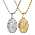 NS1122  Fashion Christian Jewelry Steel Oval Charms Pendant NecklaceStainless Steel Gold Plated the Virgin Mary Men Necklace
