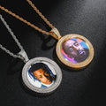 Women's Hiphop Punk Bronze All Diamond Crystal Photo Locket Pendant Necklace Gold Plated Link Chain for Friends and Family