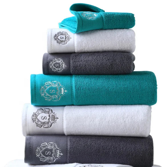 Luxury 100% Organic Cotton Terry Towel Set | Grey White Large Bath & Hand Towels | Custom Logo High Absorption