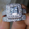 CAOSHI Top Quality Luxury Jewelry Shiny Princess Cut Zircon Rings Square Ring Women Girls Delicate Silver Ring Set