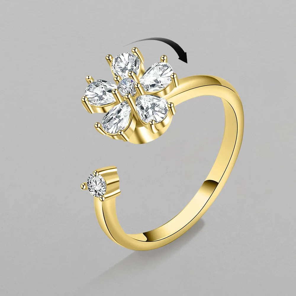 Flower Anxiety Control Ring for Women Flying Spinner Fidget Joint Ring