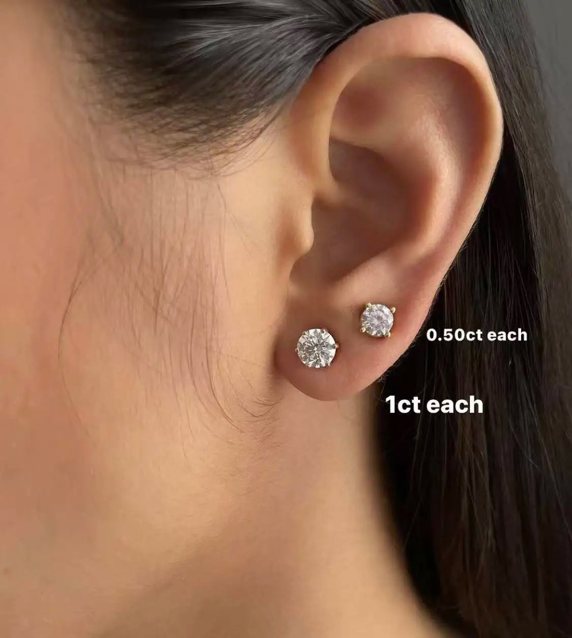 Custom Classic 18K Solid Gold Lab Grown Diamond Earrings D Color Round Brilliant Cut IGI Certified 1CT Unisex 2g Studs
