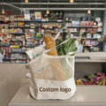 Custom Size Natural Reusable Cotton Shopping Bags Organic Mesh Market Bag With Cotton Bottom