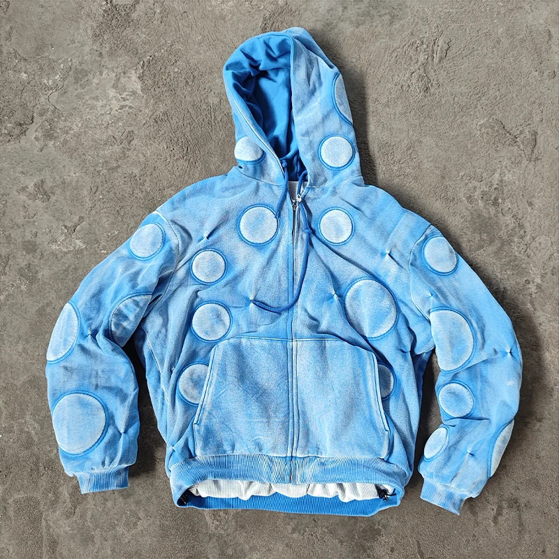 YSJY Wholesale Streetwear Custom Zip up 500gsm Heavyweight Embroidery Heavy Distress Vintage Washing Denim Jacket for Men