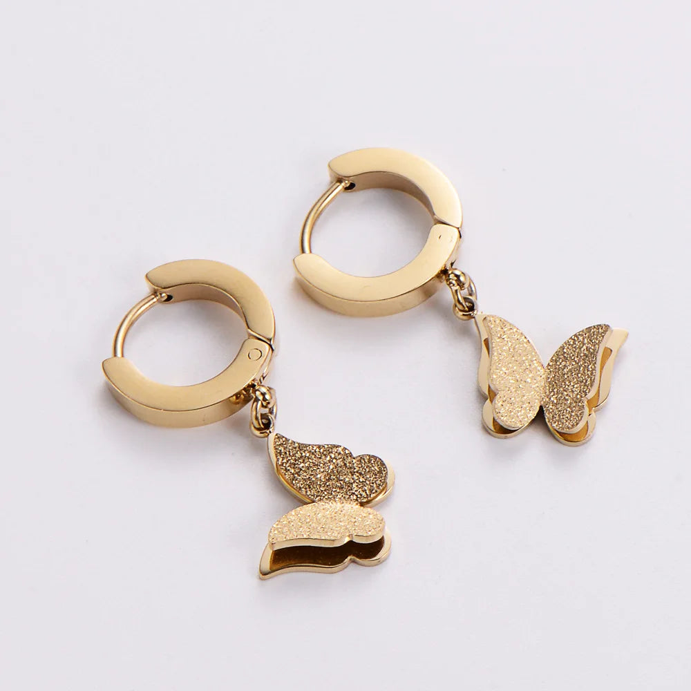 Trendy Stainless Steel Gold Plated Huggie Earrings Fine Jewelry Dangle Butterfly Style-for Wedding Party Engagement Great Gift