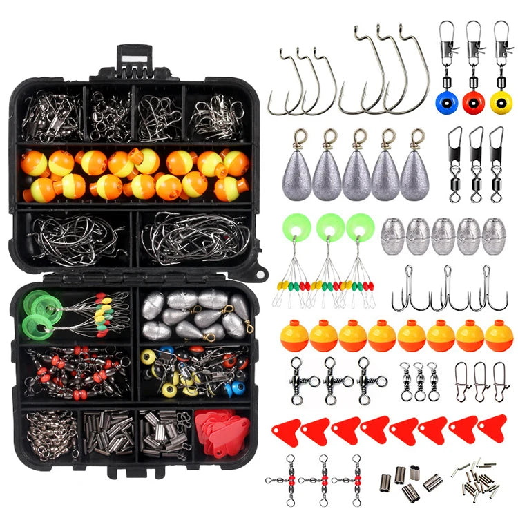 263pcs Float Ball Swivels Treble Hooks Split Rings Accessories Tackle Set for Sea Fishing