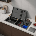 WN Multifunction Workstation Kitchen Sink 304 Stainless Steel Double Bowl with Integrated Cover Glass Rinser and Hidden Faucet MegaBDM