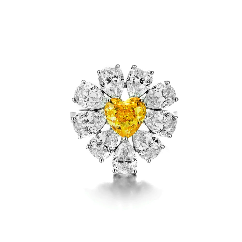 GEMS LADY Luxury Zircon Ring Yellow Daisy Flower for Wedding Gift Party Anniversary Daily Wear