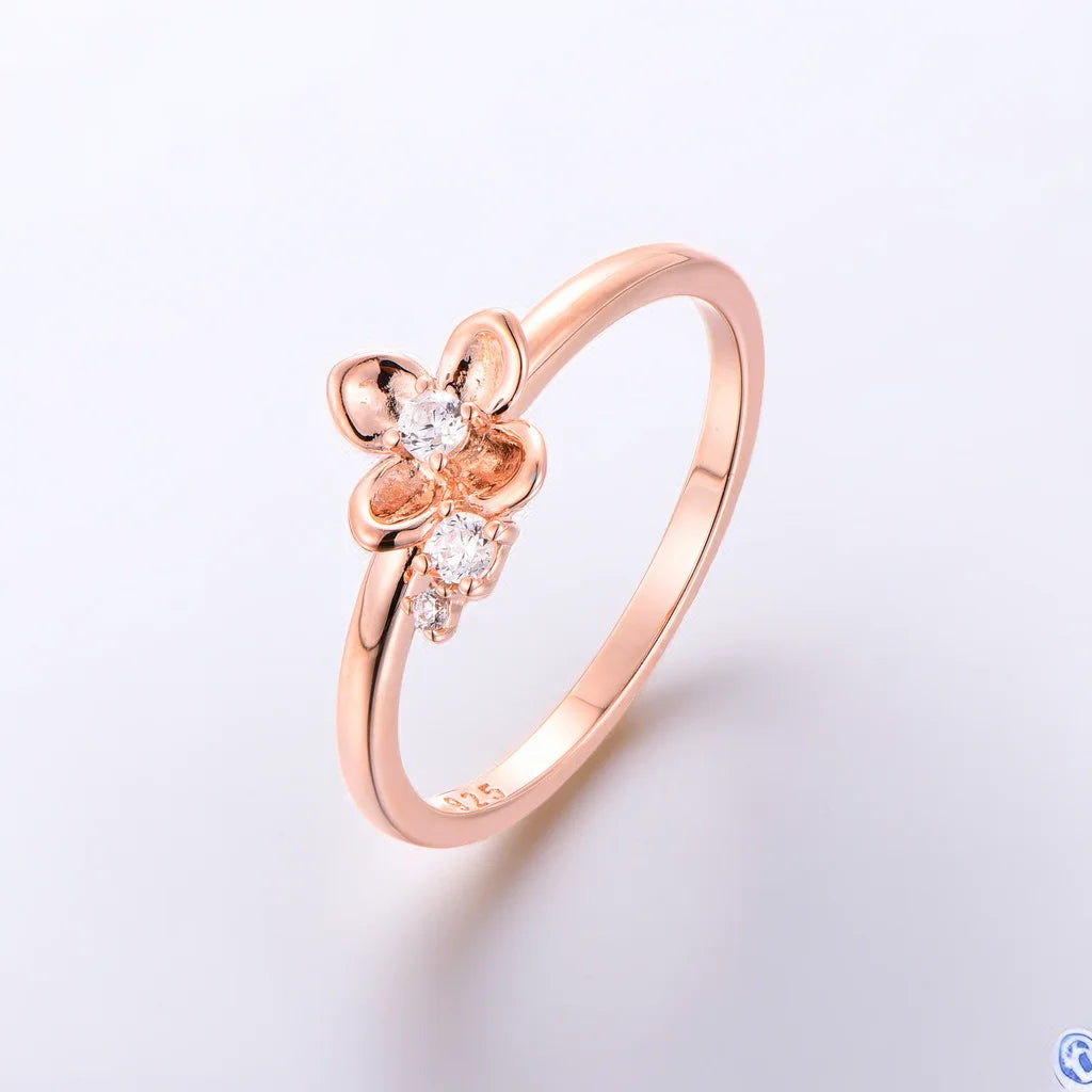 QX Custom OEM Fashion Jewelry Luxury Women 18k Rose Gold Plated 925 Sterling Silver Ice Flower Cubic Zircon Ring