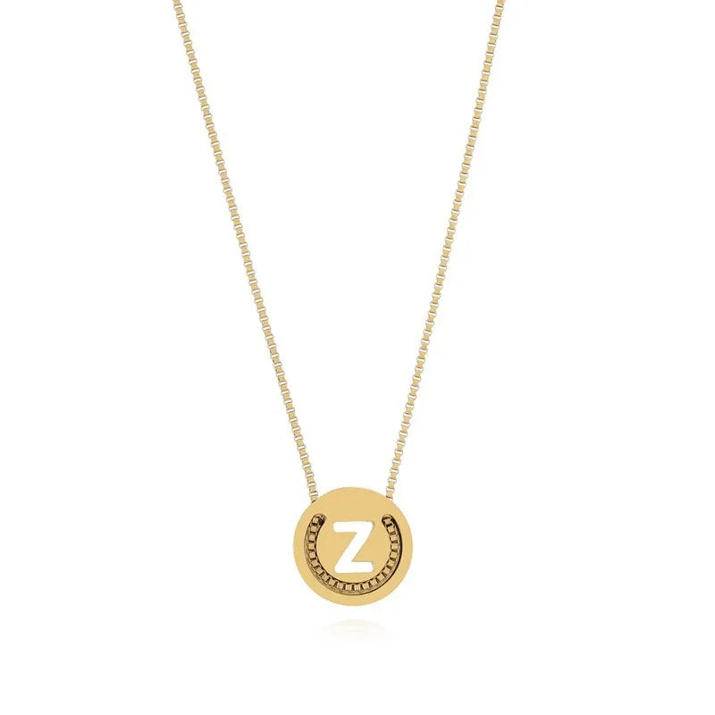 MIO Fashion Hip Hop 26 Alphabet Disc Hollow Pendant Necklace Gold Sliver Stainless Steel Slide Letter Necklace Adjustable