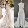 15431# Real Photos Sleeveless Backless Soft Chiffon A-line O-neck Wedding Dress Sweep Train Bridal Gown for Women Bohemia