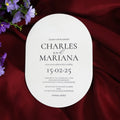 Oval Shape Cotton Paper Black Ink Letterpress Printing Wedding Invitation Card With Emboss Border and Initial