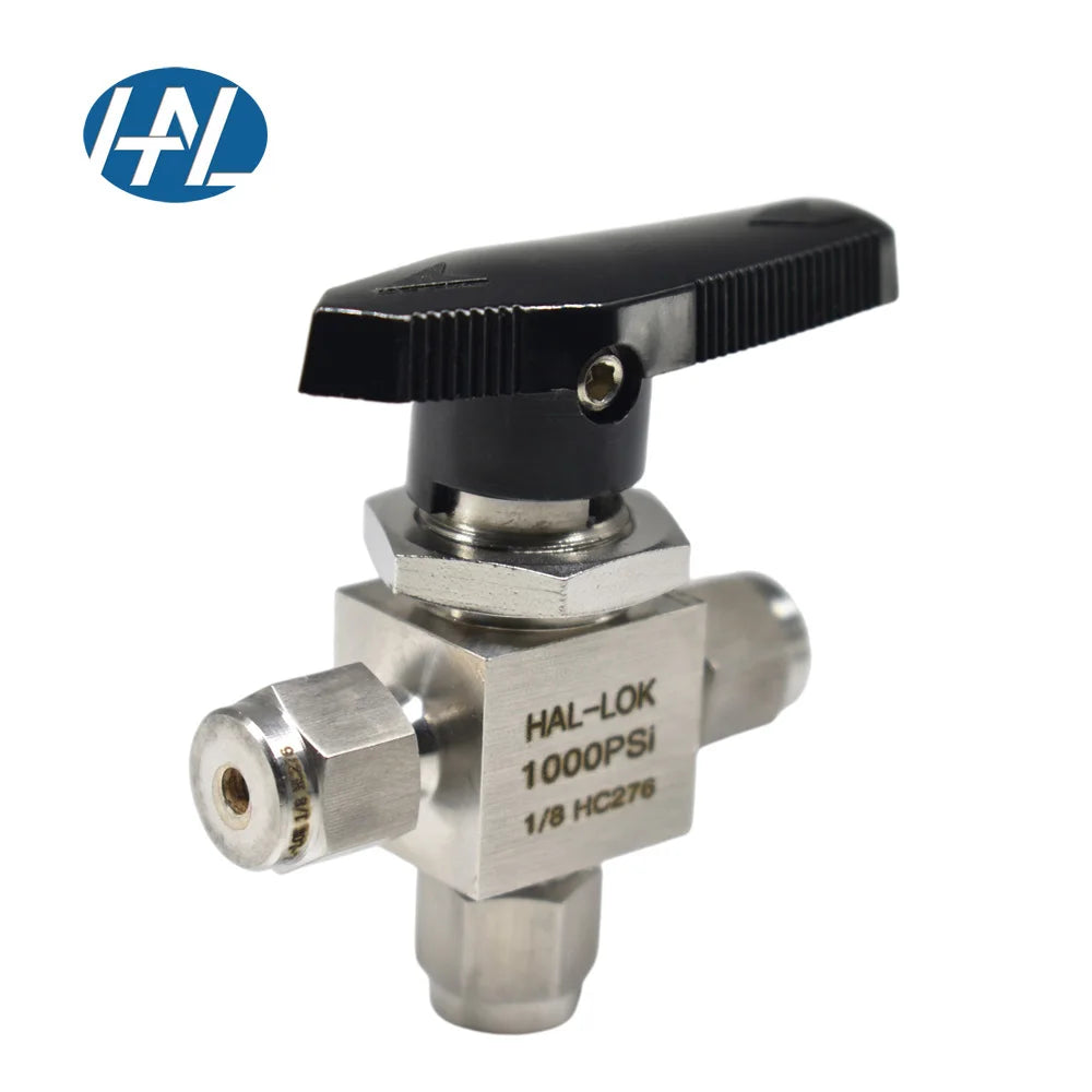 HAL-LOK Alloy C276 1/2" Double Ferrule Manual Switching 3-Way Ball Valve Gas Application