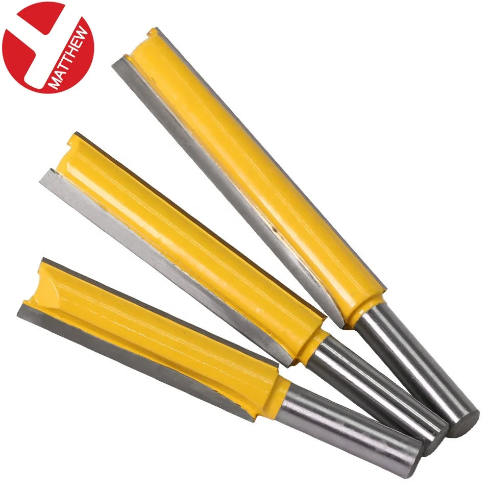 8mm Round Shank Woodworking Tungsten Steel Straight Cutter Double Flute Straight Wood Router Bit Extended Length End Mill
