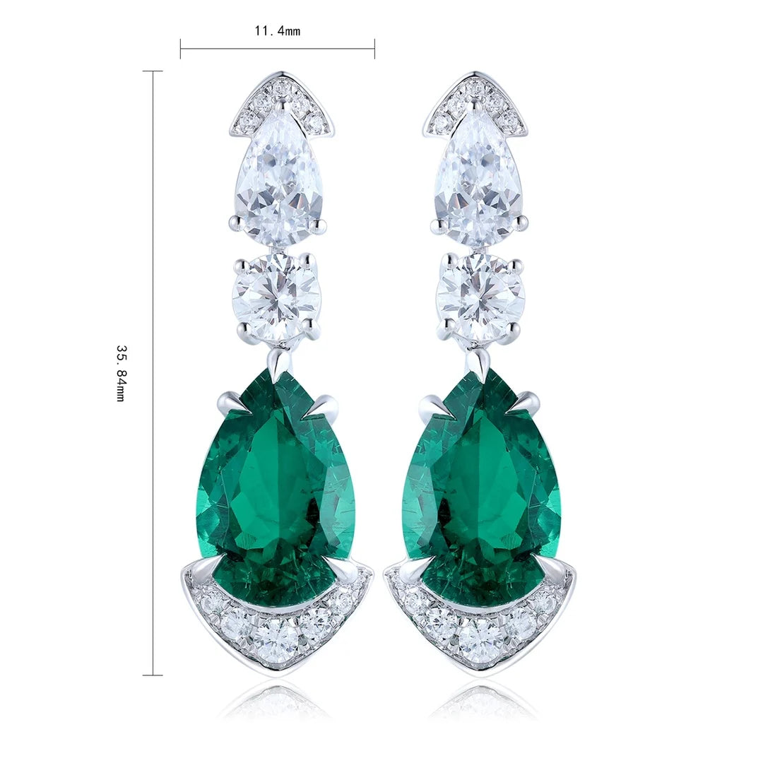 Super Shiny Luxury S925 Silver Lab Grown Emerald Gemstone Stud Earrings Elegant Style Charming Jewelry for Wedding & Party