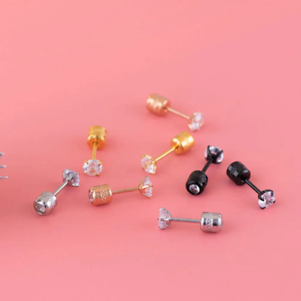 Fashion Stainless Steel Gold Plated Imitate Moissanite Cubic Zirconia Tiny Screw Back Stud Modern Earring Unisex 4 Claws Setting