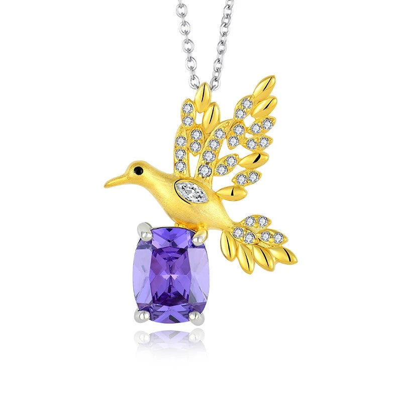 YILUN 925 Sterling Silver Gold Plated Bird With Amethyst Pendant Necklace for Women Fine Jewelry Gift for Her