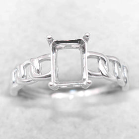 Sterling Silver 6*8mm Semi Mount Ring Square Shape Empty Frame Blank Claws Setting S925 Base Without Center Stone for Inlay DIY