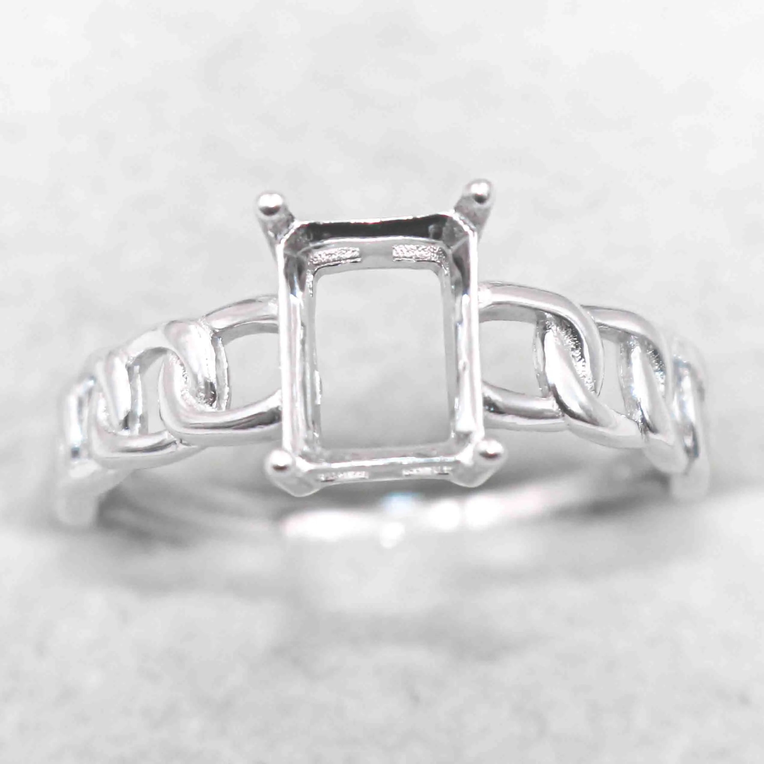 Sterling Silver 6*8mm Semi Mount Ring Square Shape Empty Frame Blank Claws Setting S925 Base Without Center Stone for Inlay DIY