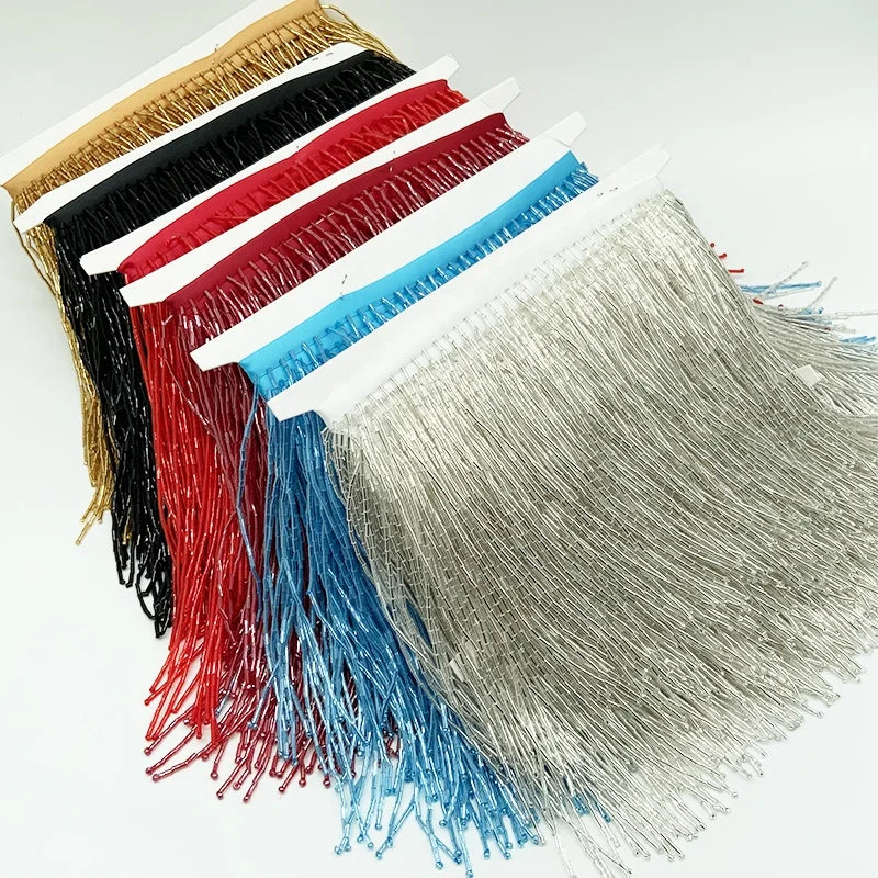 Factory Direct Price Colorful Tassel Lace Trimming 20cm Long Fringe Tassel Trim for Latin Dance Costumes