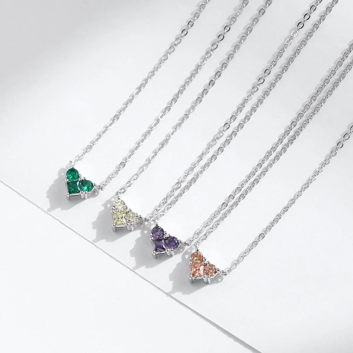 Hot Selling Birthstone Necklace Set Silver Plated 5A Zircon Necklace Heart Shape Pendant 925 Sterling Sliver Necklace for Gift