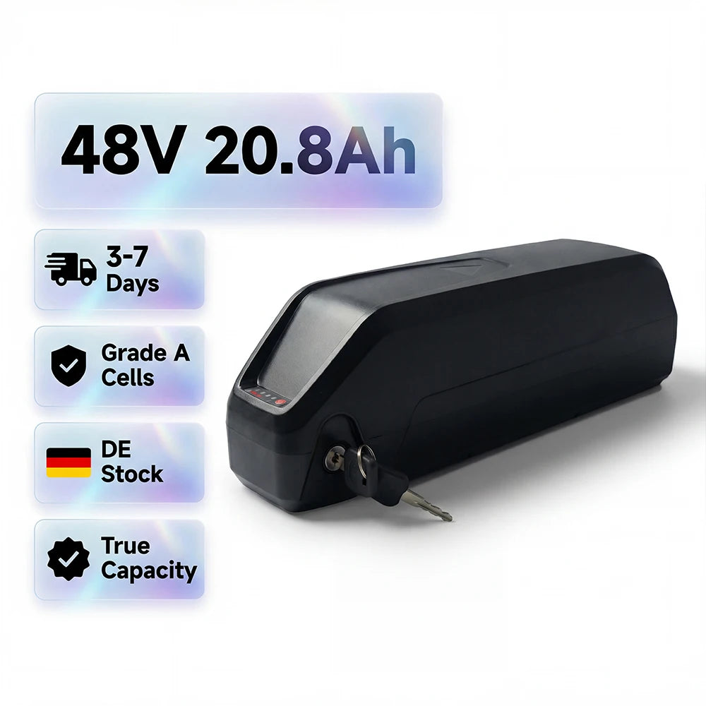 German Warehouse 48V 20.8Ah Lithium Battery for Fat Tire & Various E-Bikes 5200mAh Grade a Cells & 50A BMS