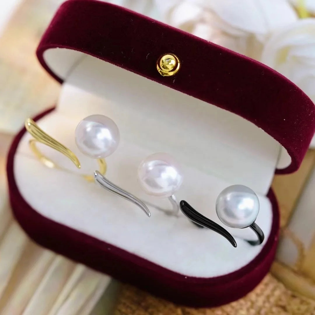R2507 10-11mm Natural Freshwater Pearl Ring Accessory 925 Sterling Silver Adjustable Size Engagement Jewelry Ring for Women