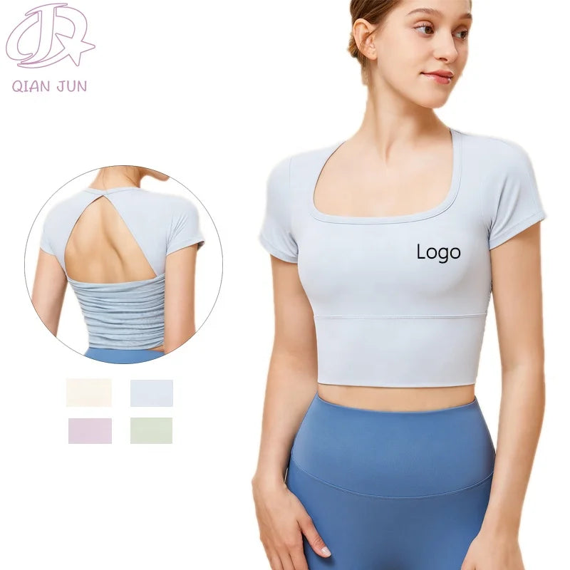 Women's Custom Logo Active Workout Clothing Slimming Fitness Yoga Top Breathable and Quick Dry Backless Design