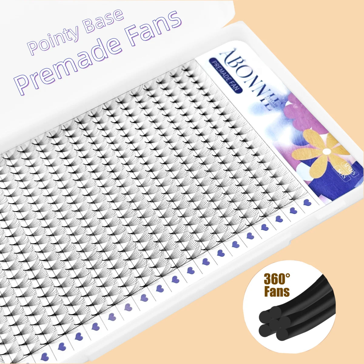 Abonnie Pointy Thin Base Pre-made Eyelash Trays Mink Wispy Long Short Stem Pre Made Lash Fan 12D 14D PBT Premade Volume Fans