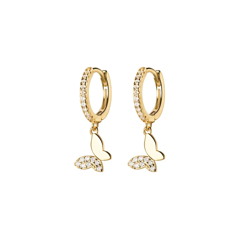 925 Sterling Silver Charm Butterfly Pendant Ear Rings Earings 18K Gold Plated Zircon Hoop Earrings Fashion Jewelry for Women