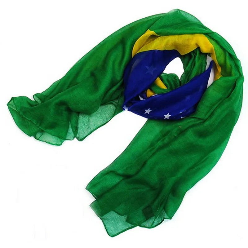 New Arrival Ladies Long Voile Scarf Big Size Brazilian Flag Print on Durable Polyester for Autumn Season