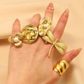 Elegant 18K Gold-Plated Stainless Steel Cluster Ring for Women Waterproof Fashionable Jewelry  Oval Irregular Geometric Ring