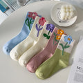 2022 Spring Autumn Ladies Stereo Floral Tulip Socks Colorful Cotton Crew Socks