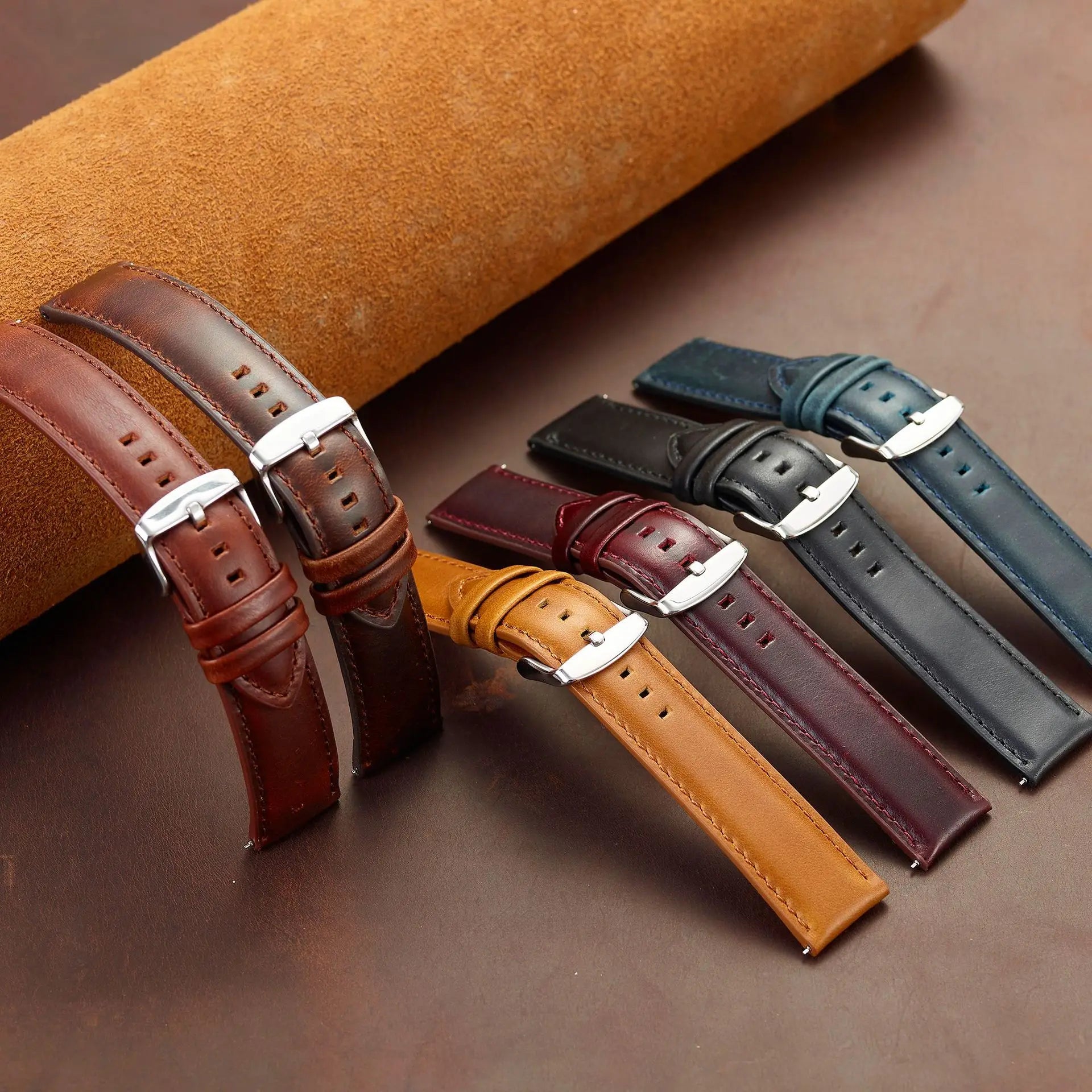 Luxury Designer Genuine Leather Watch Band 18 20 22 24 26mm Sport Oil Waxed Leather Strap With Quick Release Pin for Smart Watch